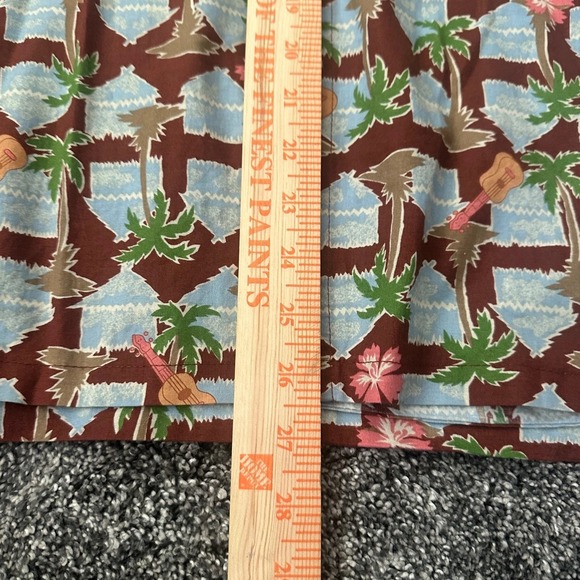 Vtg Reyn Spooner Hawaiian Shirt Mens Large Brown Palm Tree Hut Guitar Hibiscus - Picture 7 of 14